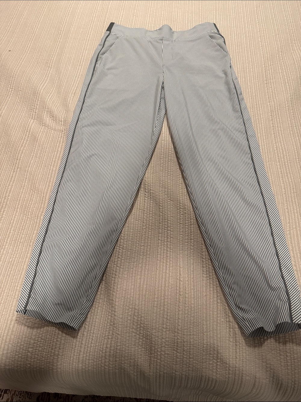 Athleta Black & White Pinstripe Joggers with Side Stripe